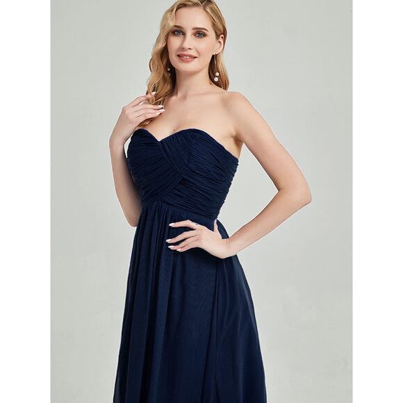 Ralph Lauren Navy Wrapped Bodice Sweetheart Strapless Chiffon Dress size 0 P - Picture 2 of 16
